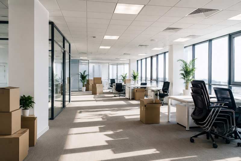 Plateau de bureaux vide en cours de déménagement d'entreprise