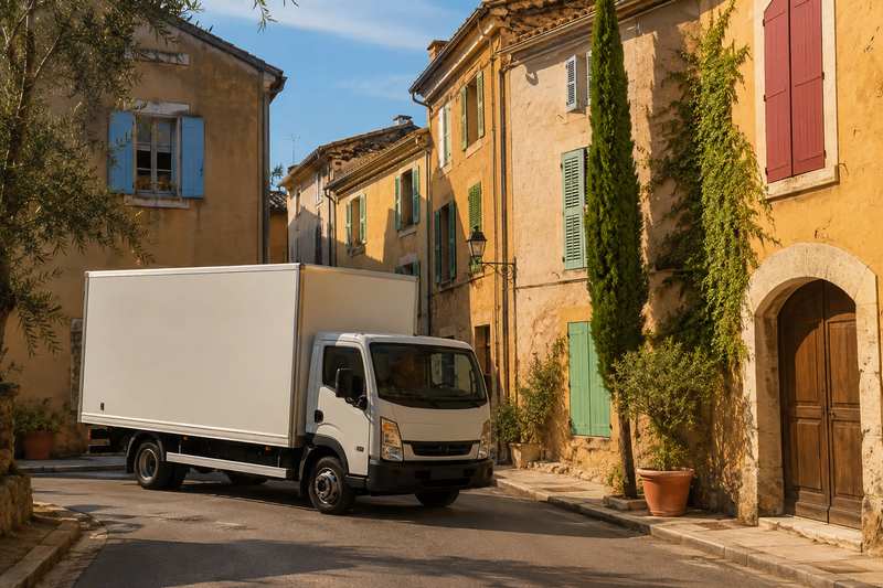 Camion de déménagement dans un village provençal du Var