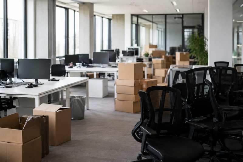 Bureau en open space en cours de déménagement dans le Var