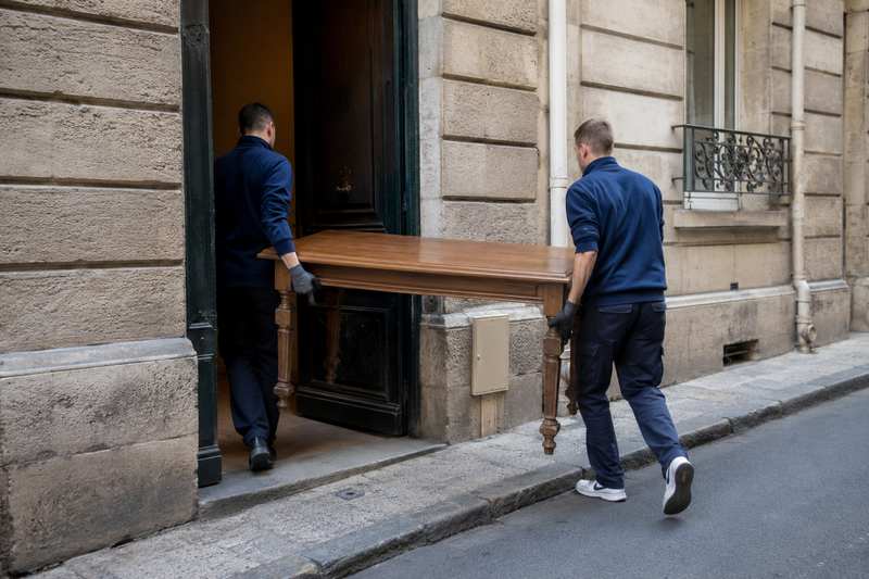Portage d'un meuble dans une rue de Draguignan