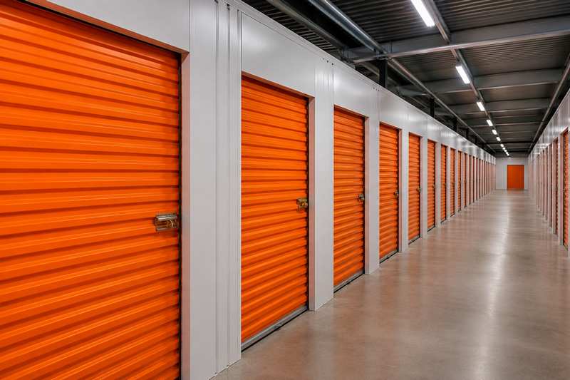 Rangée de box de self-stockage à portes oranges à Toulon