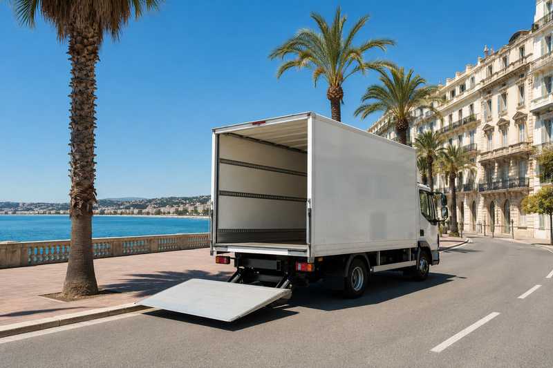 Camion de déménagement garé le long du front de mer du Mourillon à Toulon