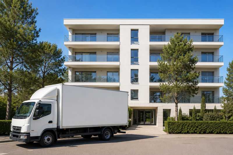 Camion de déménagement devant une résidence collective à Sainte-Musse, Toulon