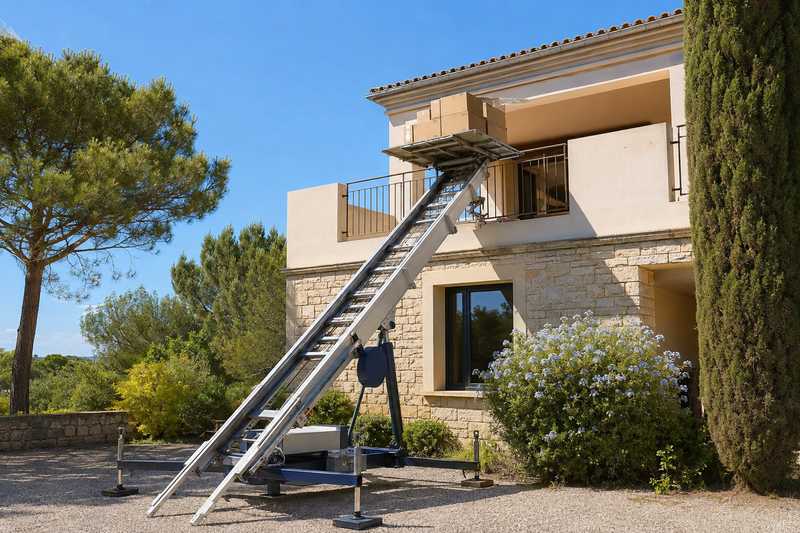 Monte-meuble déployé le long de la façade d’une villa du littoral varois